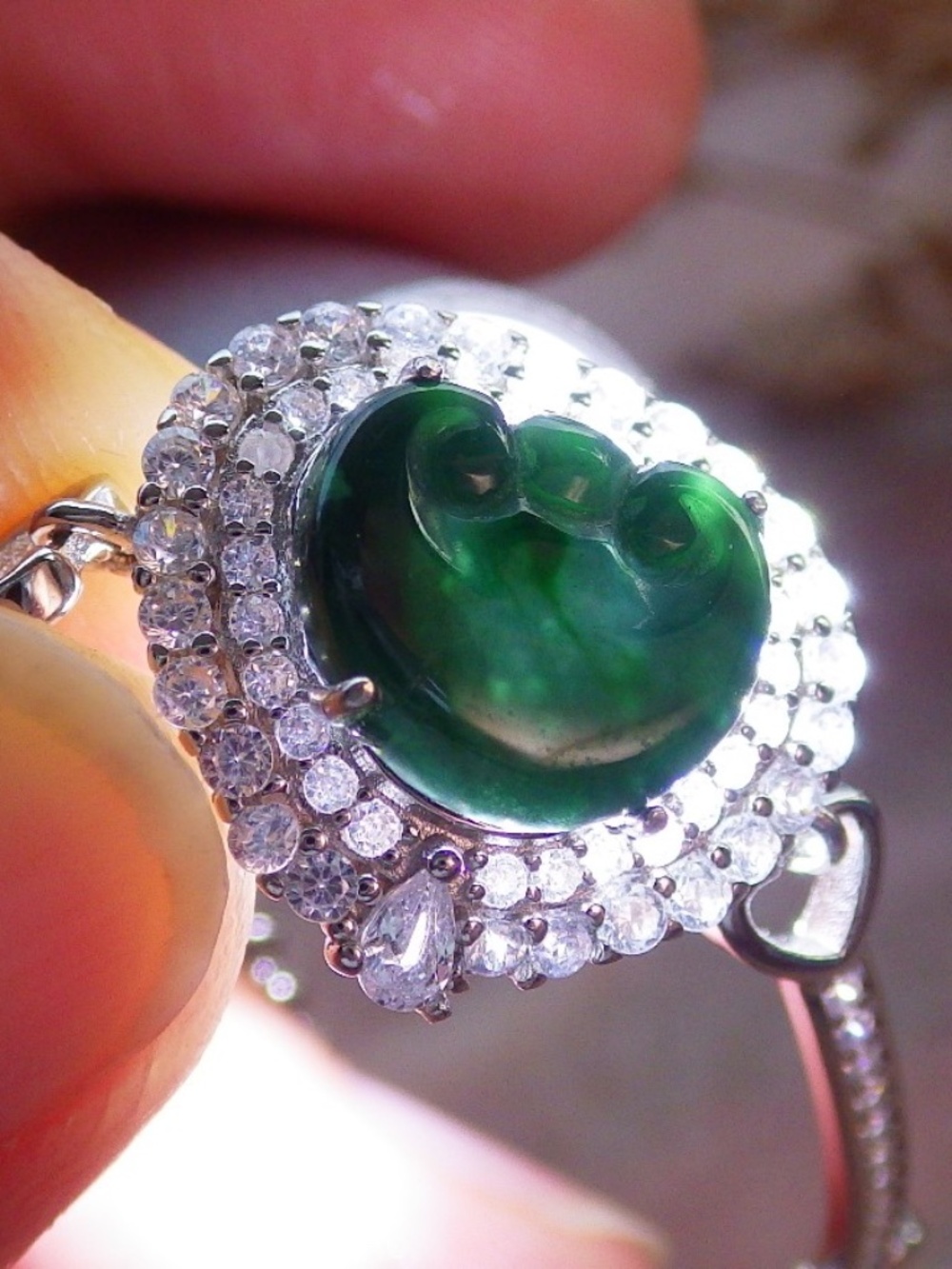 Sterling Silver 925 Natural Green Burma A Jade Jadeite Bead Beads Lotus Bracelet